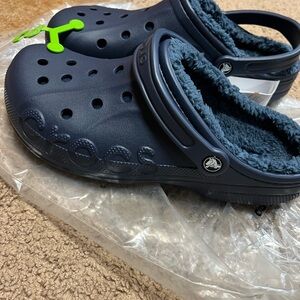 CROCS Blue Slippers with Fuzzy Lining